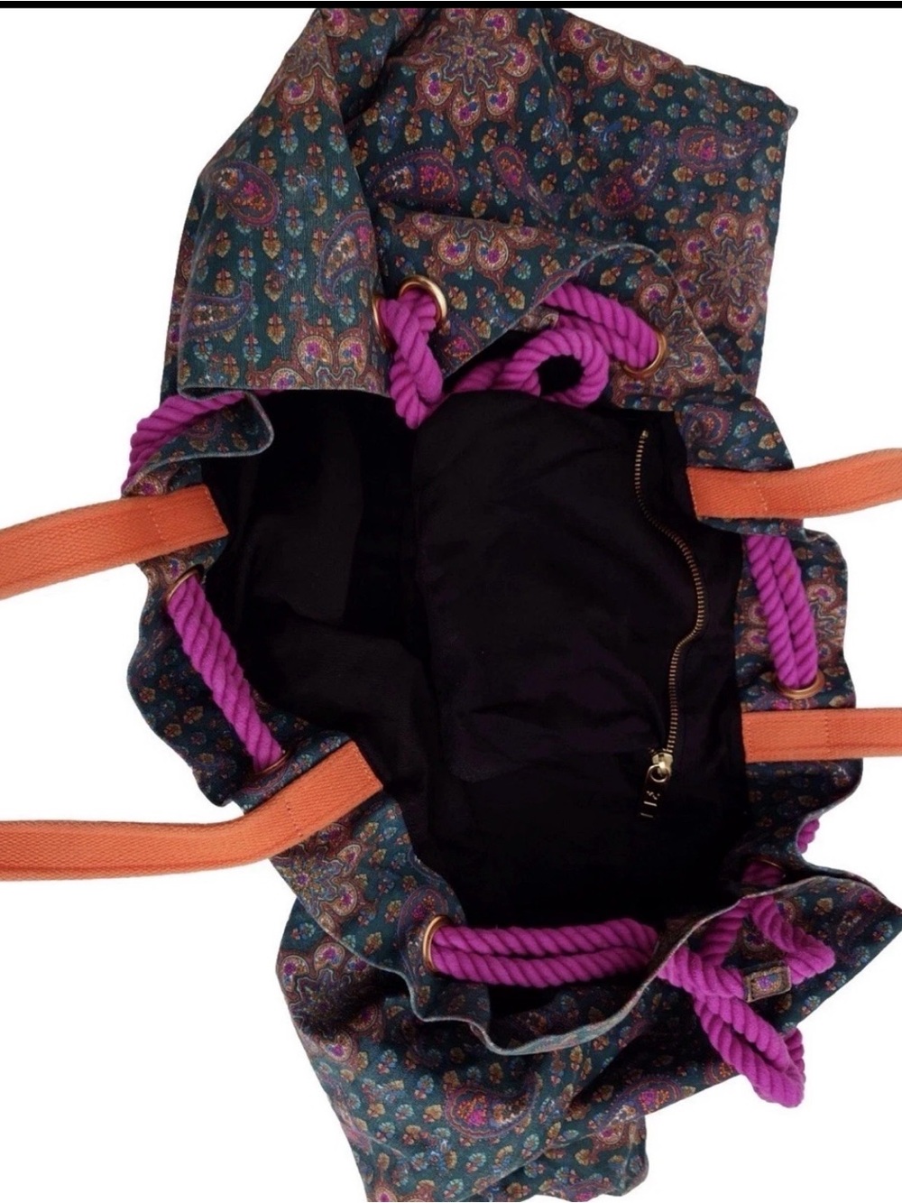 Marc Jacobs XL Boho Paisley Tote Bag with Purple Rope & Orange Handles EUC - Picture 14 of 15